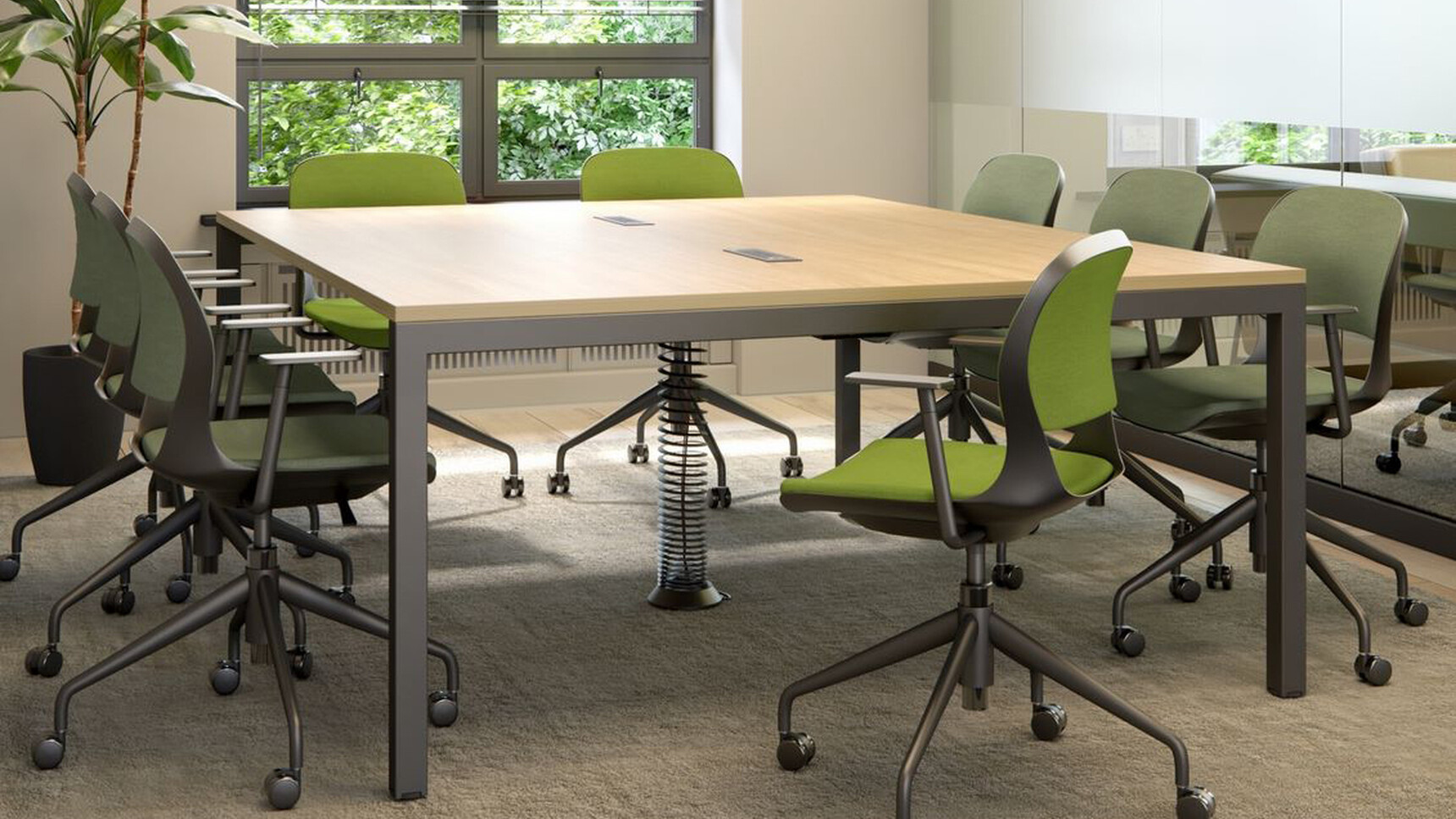 Elite Matrix Plus + Meeting Table Wood Top Grey Frame Finish With Chairs Family Image