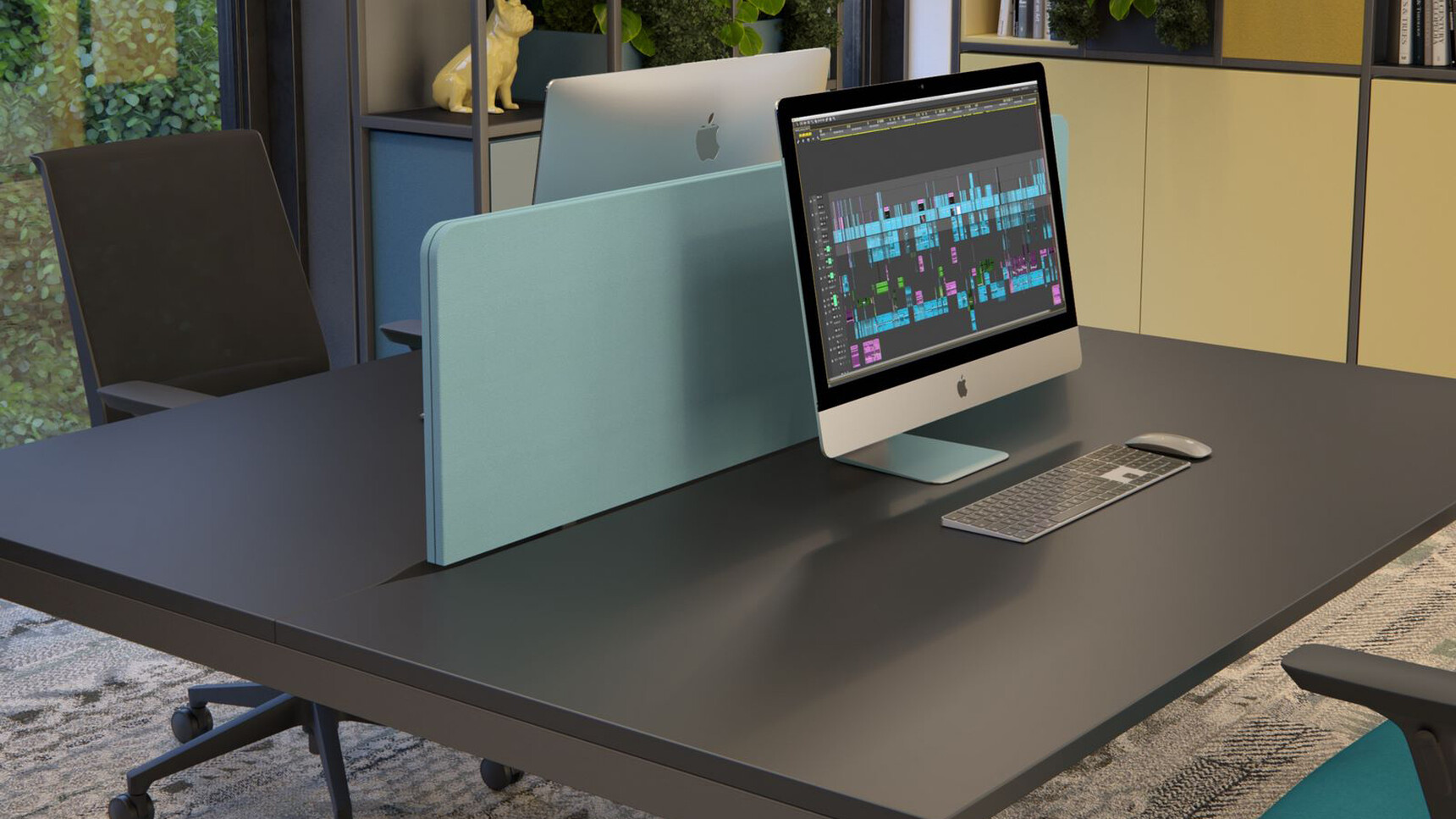 Elite Matrix Plus + Bench Desk With Sliding Tops Black Finish Detail Image