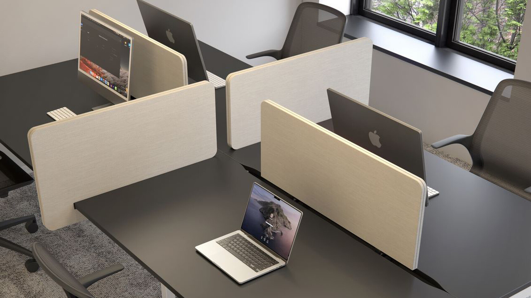 Elite Matrix Plus + Bench Desk With Sliding Tops Black Finishes Detail Image