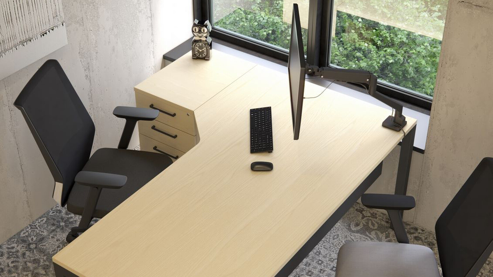 Elite Matrix Plus + Angular Workstation Wood Finishes In Office Setting