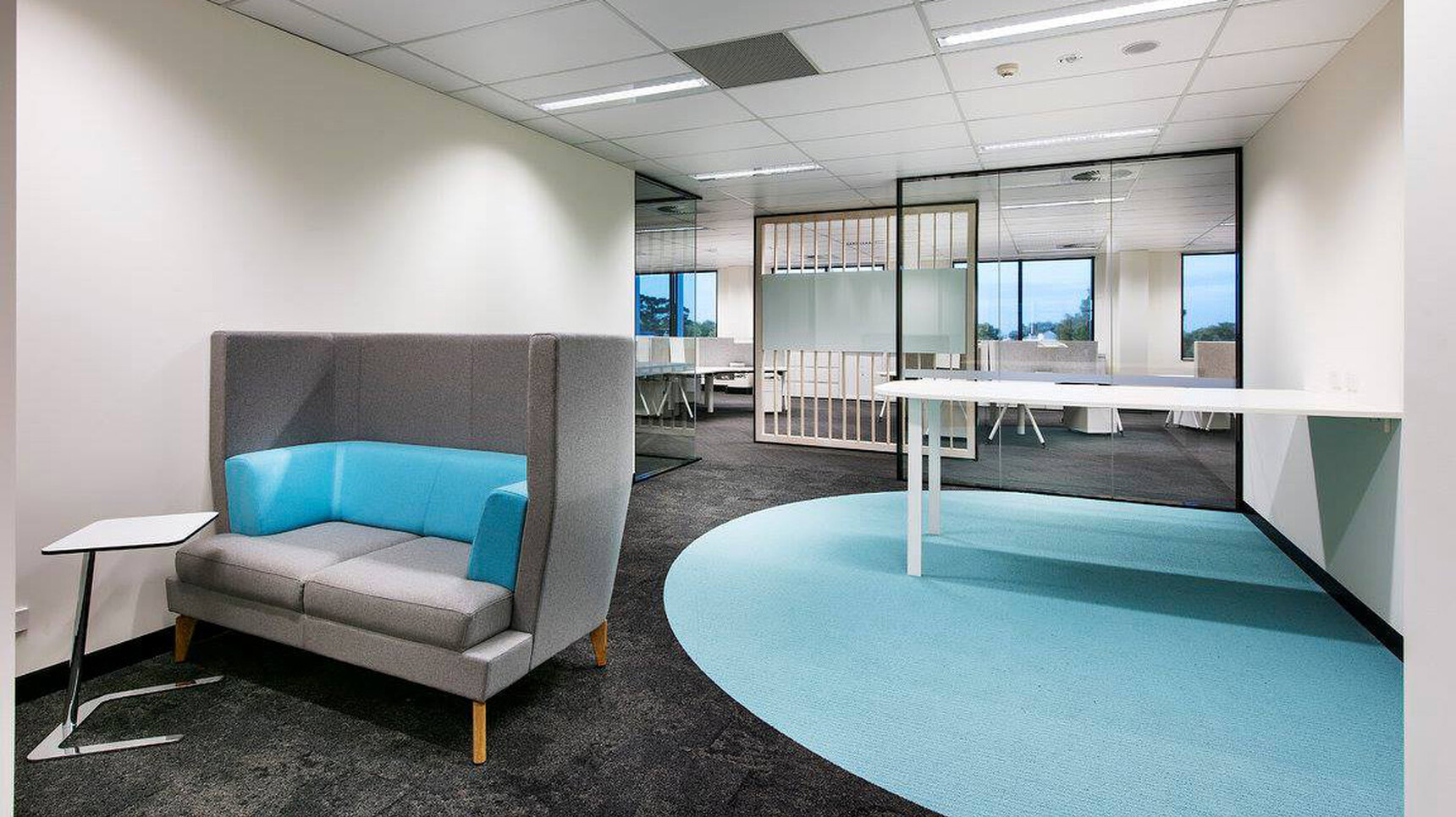 Boss Design Entente Two Seater High-Back Sofa Blue Lumbar In Office Environment