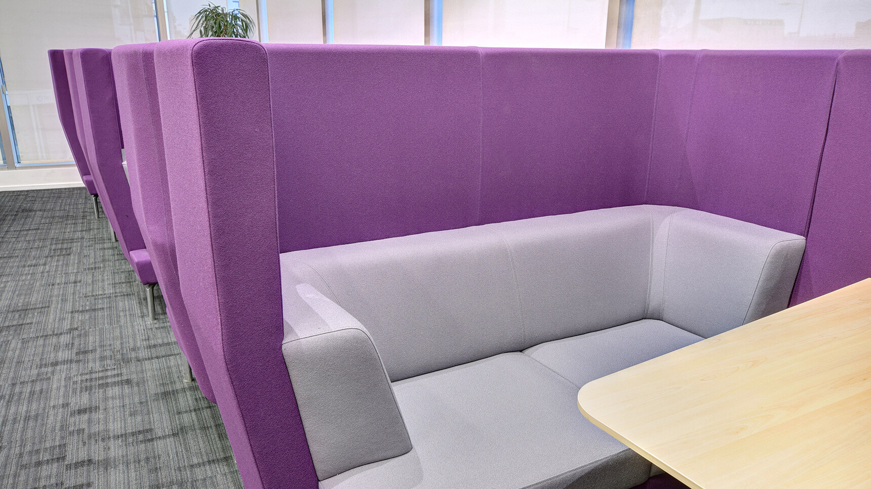 Boss Design Entente Two Seater High-Back Privacy Booths Purple Upholstery Detail Image