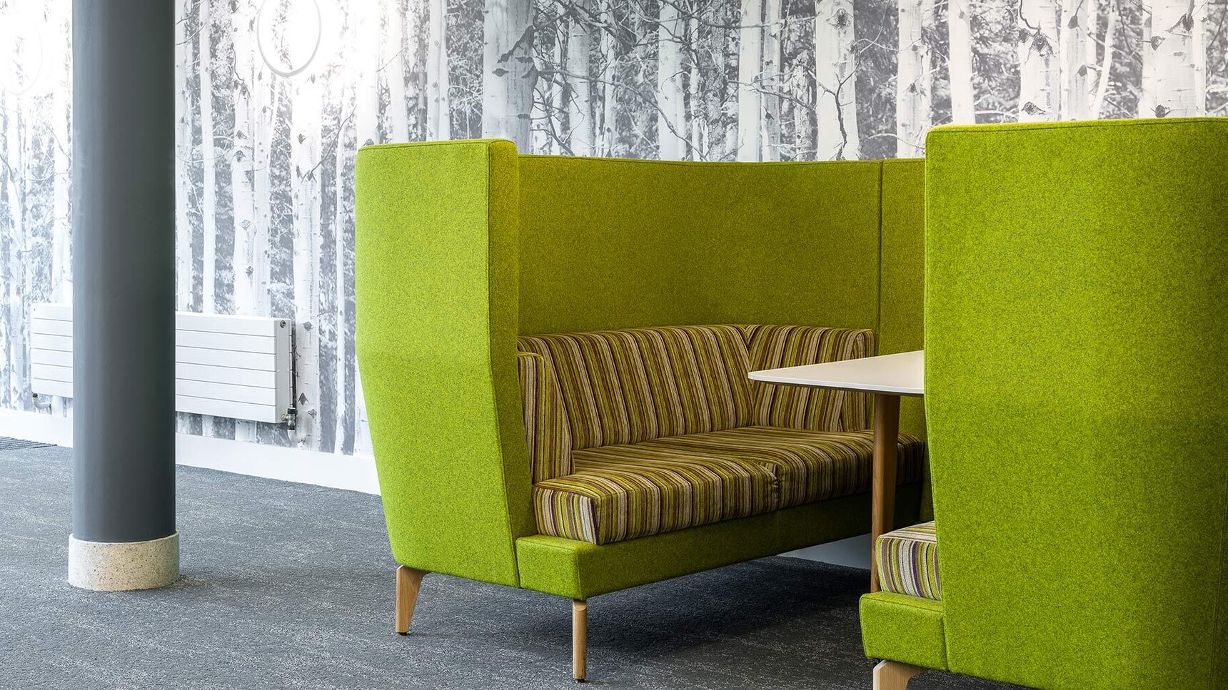 Boss Design Entente Two Seater High-Back Privacy Booth Green Upholstery Family Image