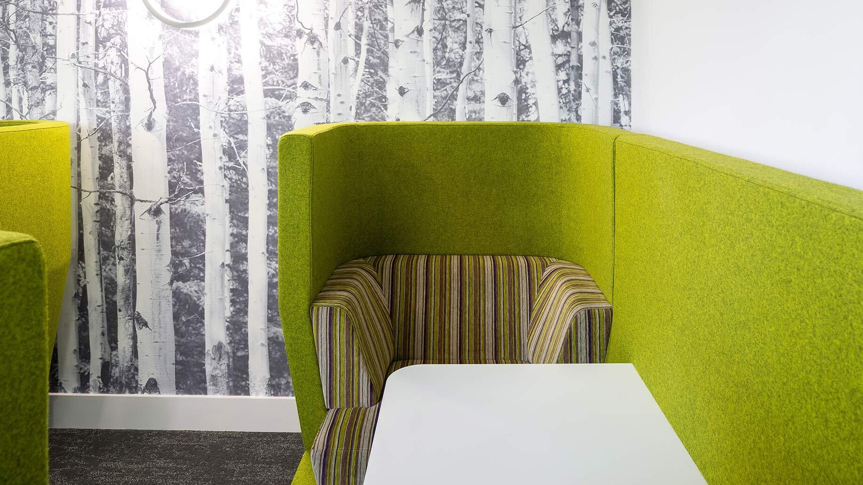 Boss Design Entente Two Seater High-Back Privacy Booth Light Green Upholstery Detail Image