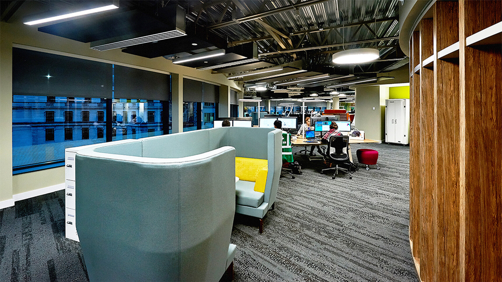 Boss Design Entente One Seater High-Back Privacy Booth Blue Upholstery In Office Setting