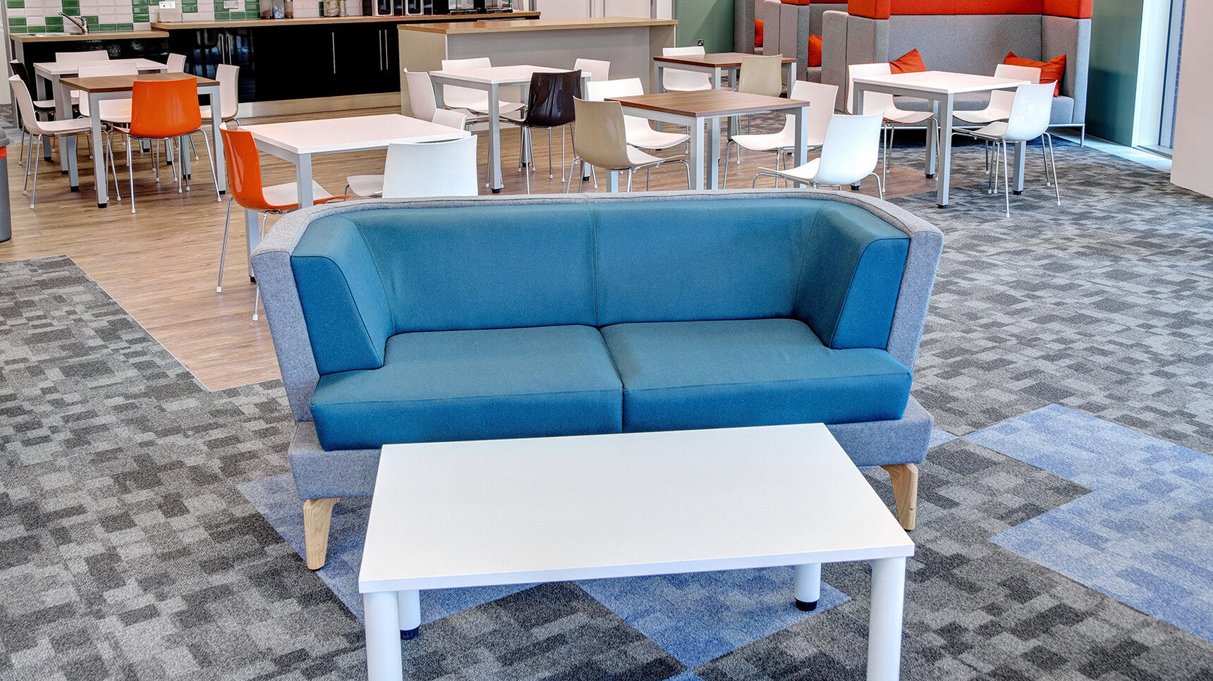 Boss Design Entente Two Seater Low-Back Sofa Grey Upholstery In Office Setting