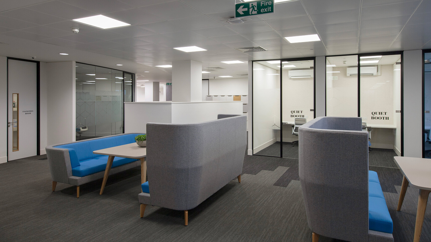 Boss Design Entente Three Seater Low-Back Sofas Grey Blue In Office Environment