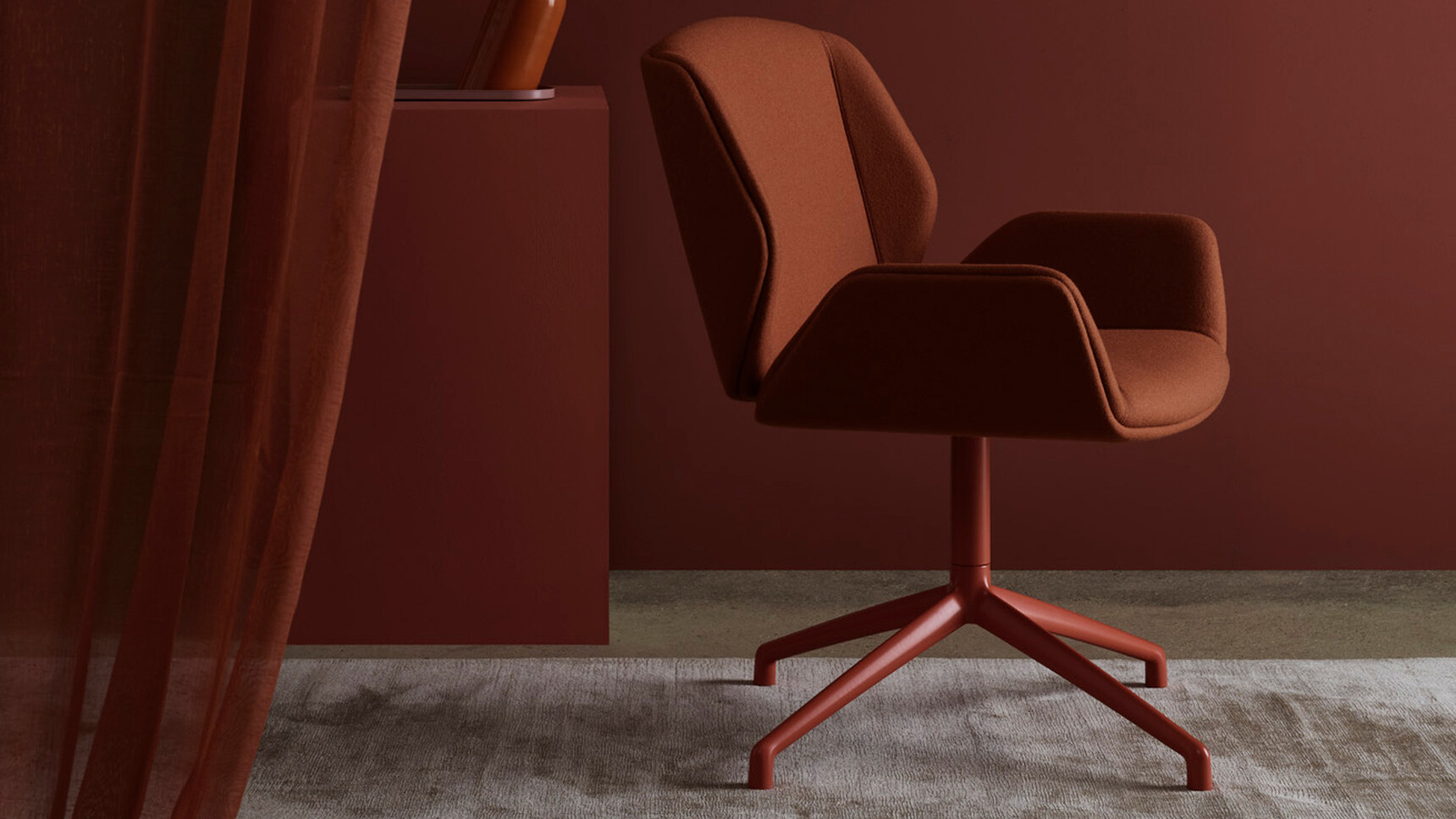 Boss Design Kruze Four Star Base Side Chair Red Upholstery Copper Brown Base Family Image