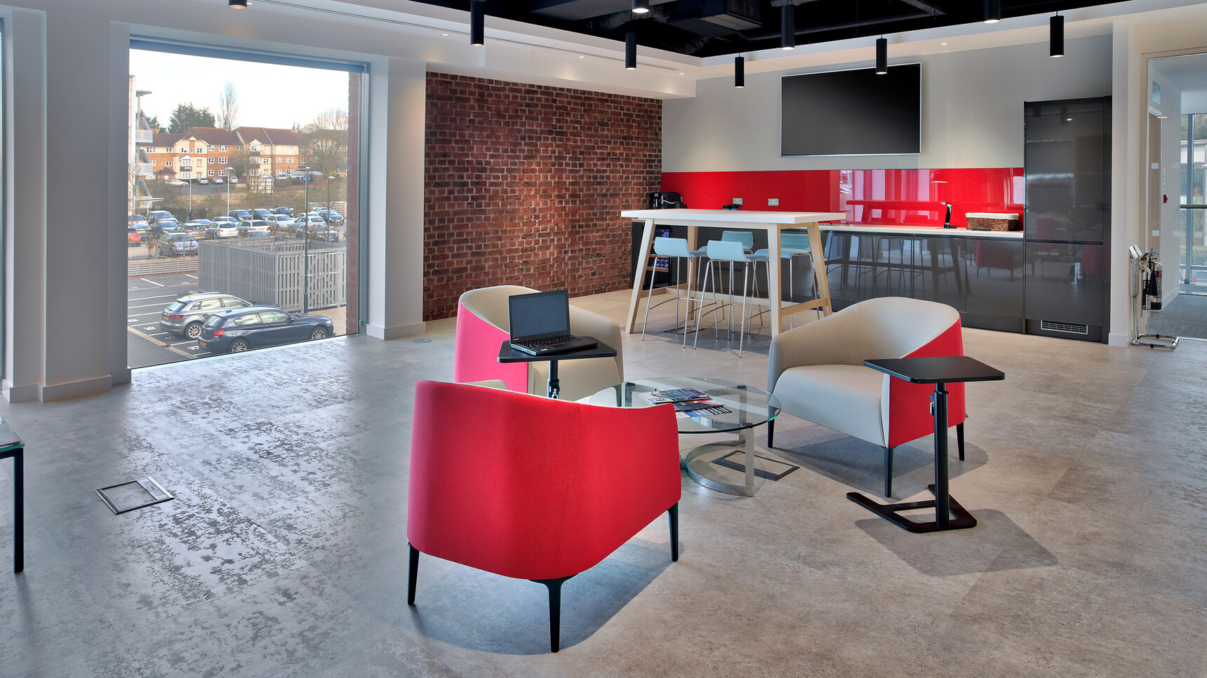 Boss Design Manta Armchairs Red Upholstery In Office Setting