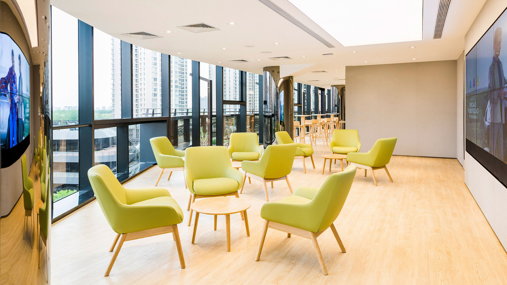 Boss Design Marnie Mid Back Wood Base Lounge Chairs Green Upholstery In Office Setting