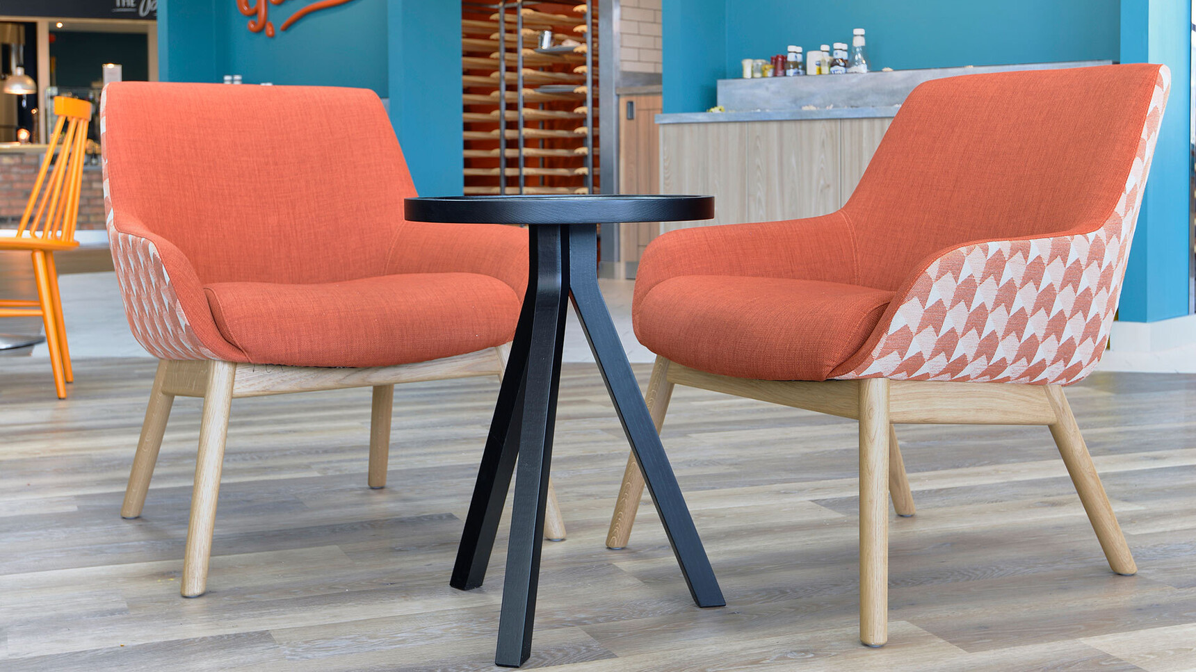 Boss Design Marnie Mid Back Wood Base Lounge Chairs Orange Seat In Lounge