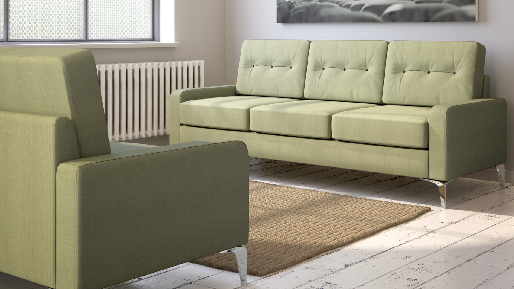 Elite Dalton Three-Seater Sofa With Narrow Arms Green Upholstery Family Image