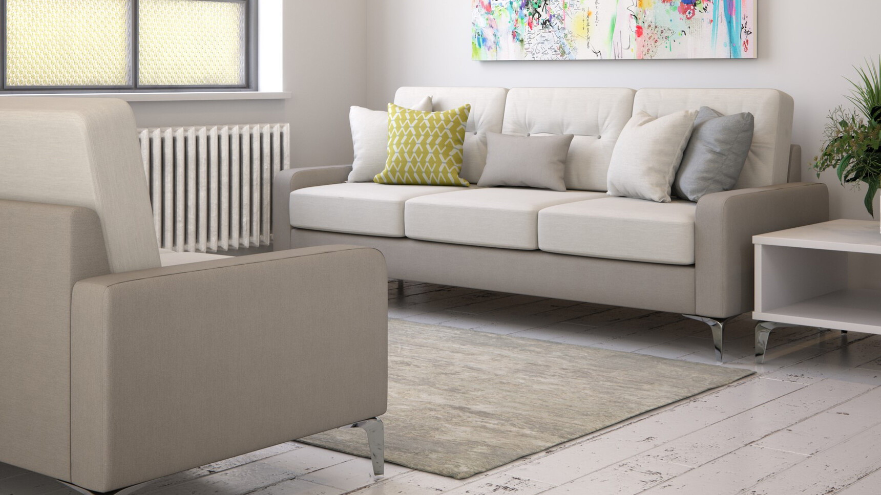 Elite Dalton Three-Seater Sofas With Narrow Arms White Grey Upholstery Family Image