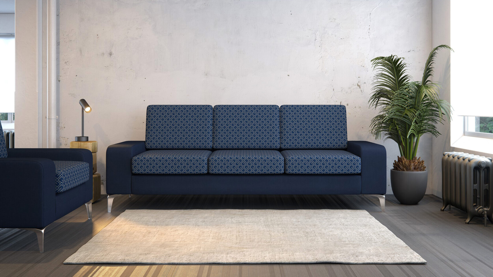 Elite Dalton Three-Seater Sofa With Mid Arms Blue Upholstery Family Image
