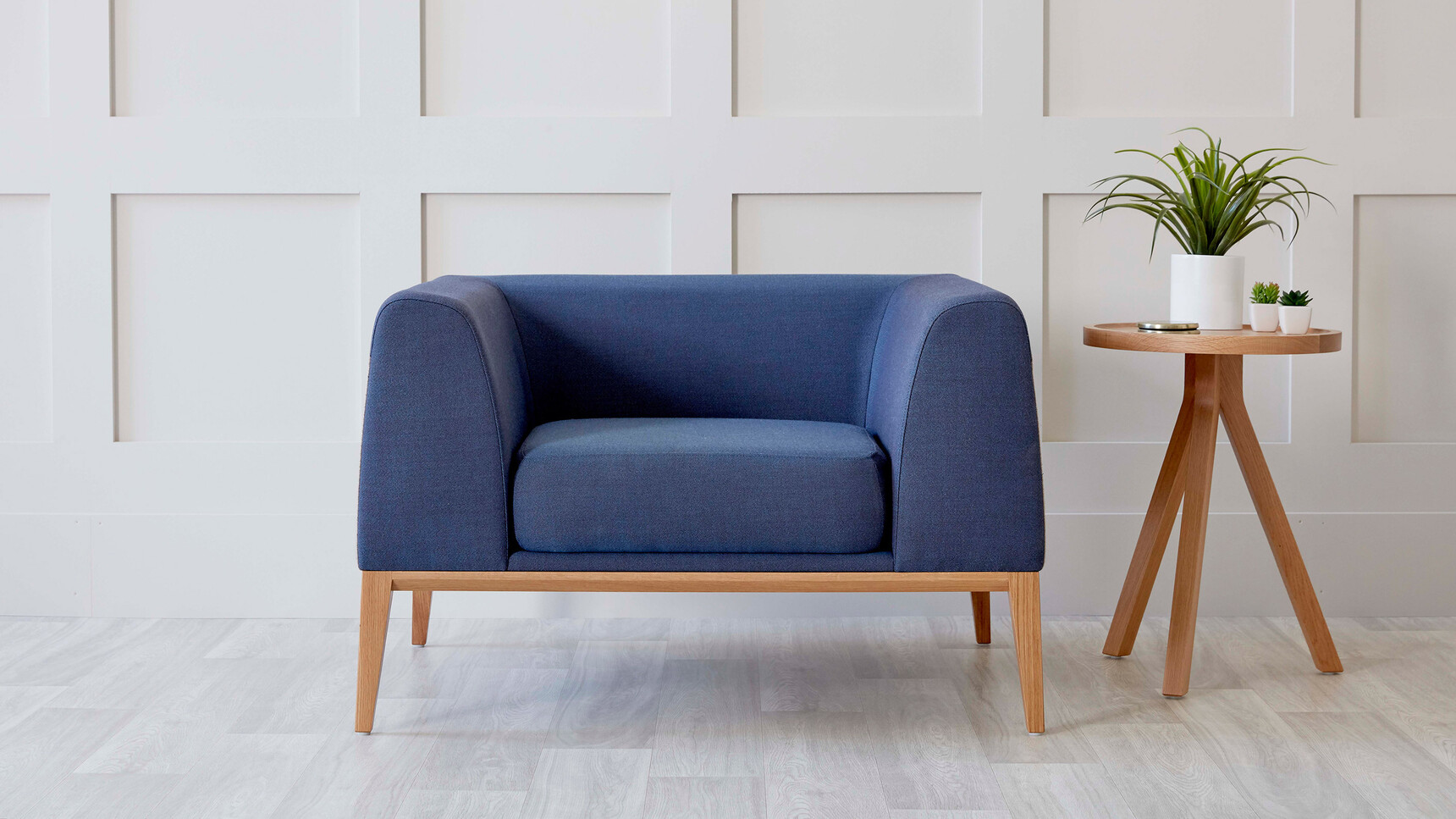 Boss Design Maysa Lounge Armchair Blue Upholstery With Side Table Family Image