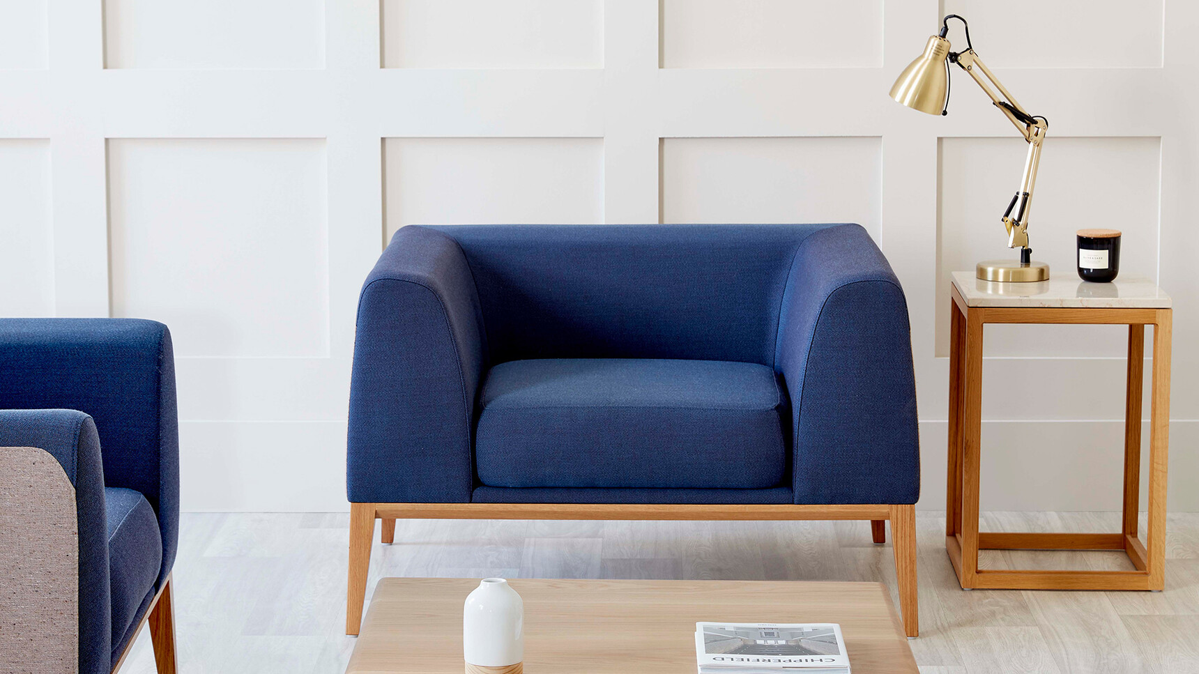 Boss Design Maysa Lounge Armchair Blue Upholstery Side Table Family Image