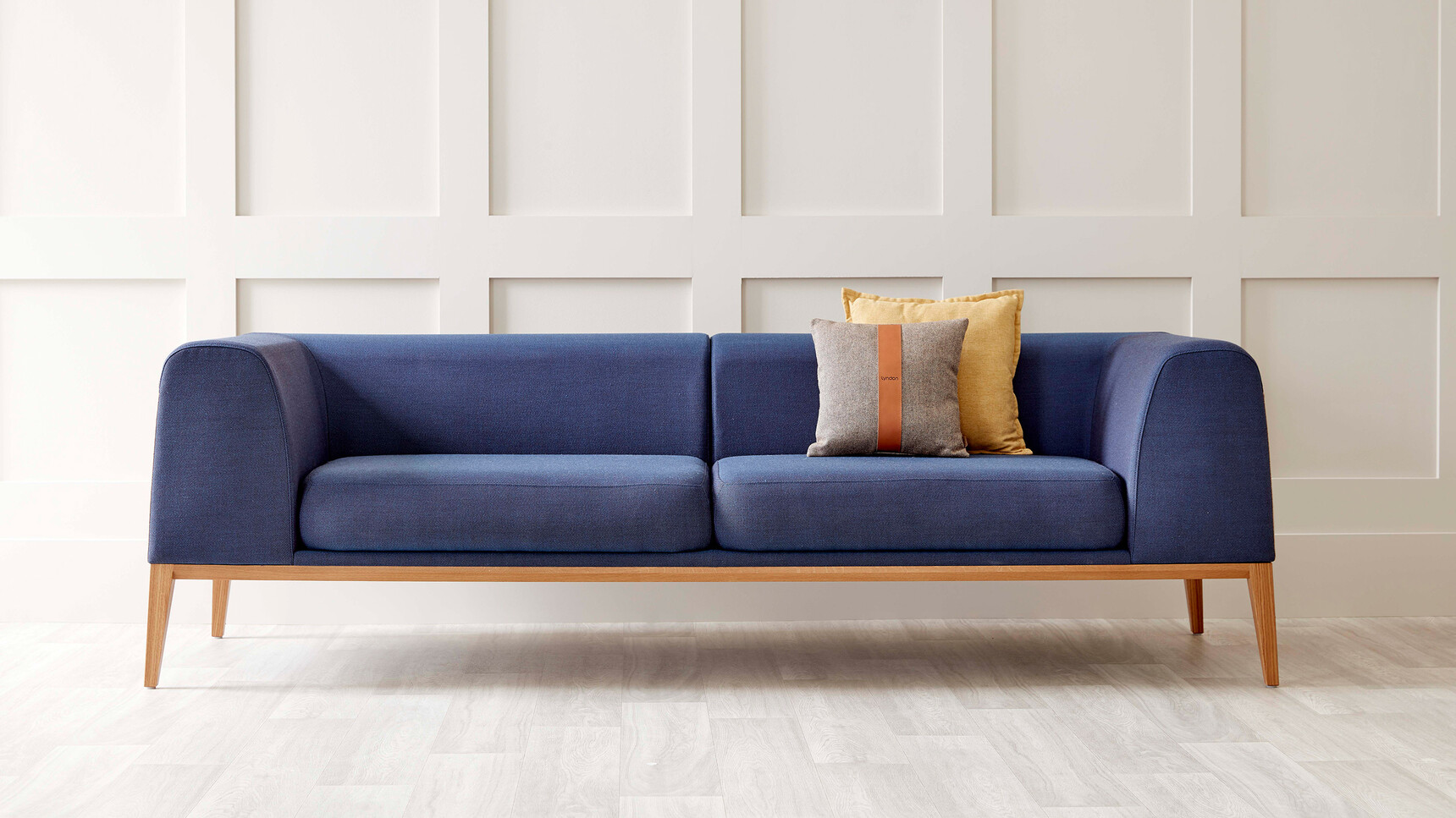 Boss Design Maysa Large Sofa Blue Upholstery Two Pillows In Situ