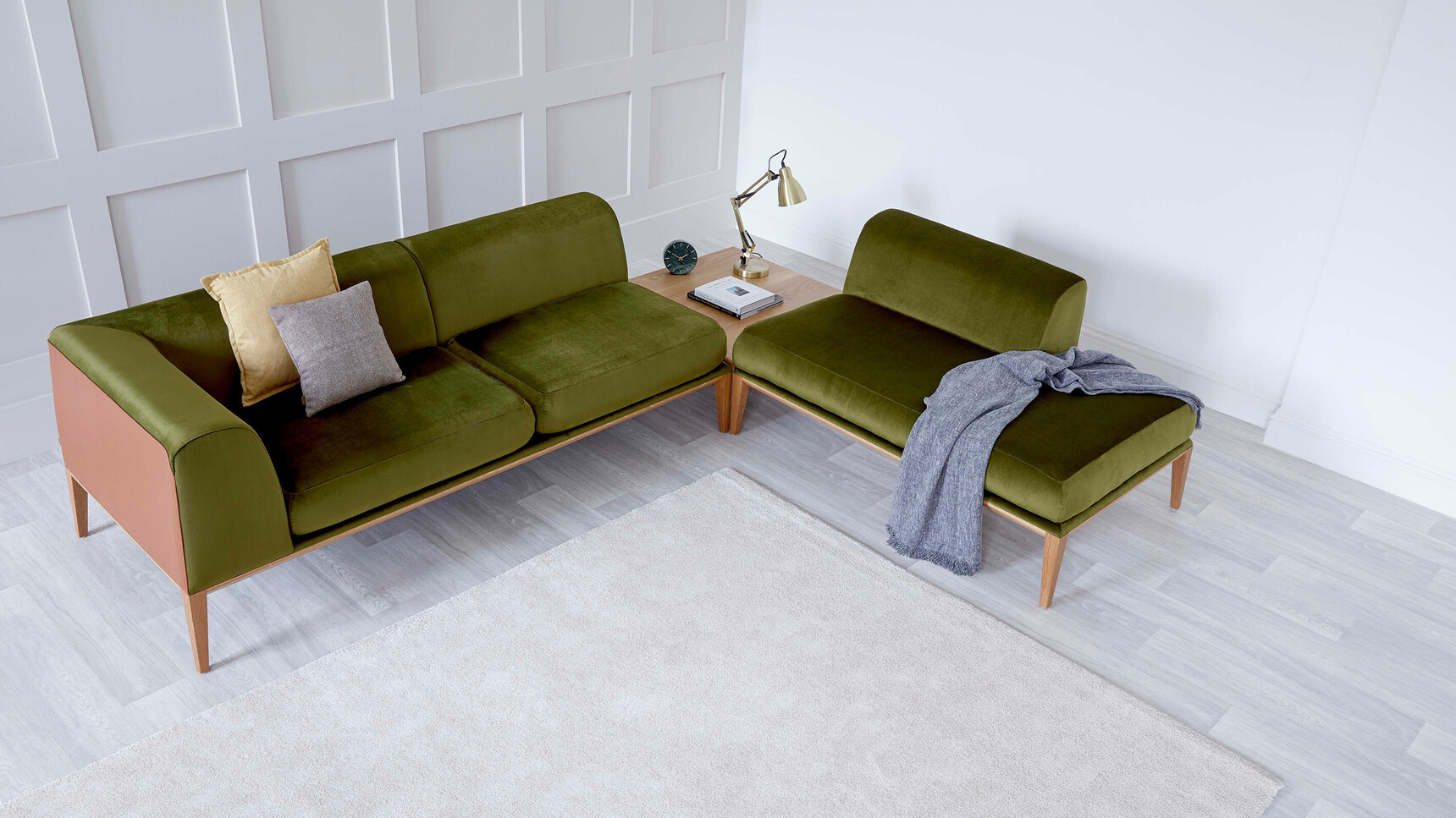 Boss Design Maysa Modular Sofa Green Upholstery Oak Frame In Situ