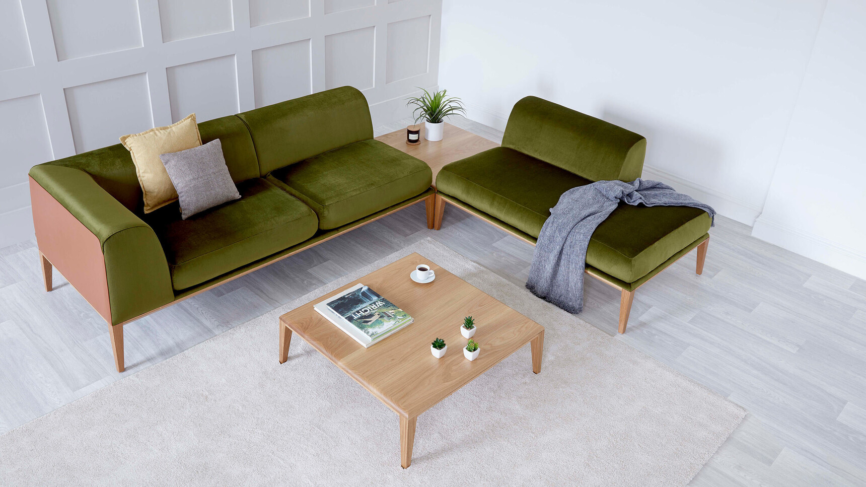 Boss Design Maysa Modular Sofa Green Upholstery Oak Frame In Office Setting