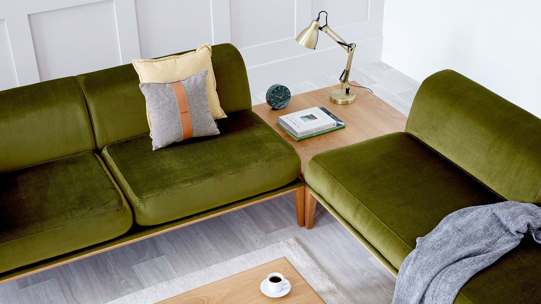 Boss Design Maysa Modular Sofa Green Upholstery With Coffee Table In Office Setting