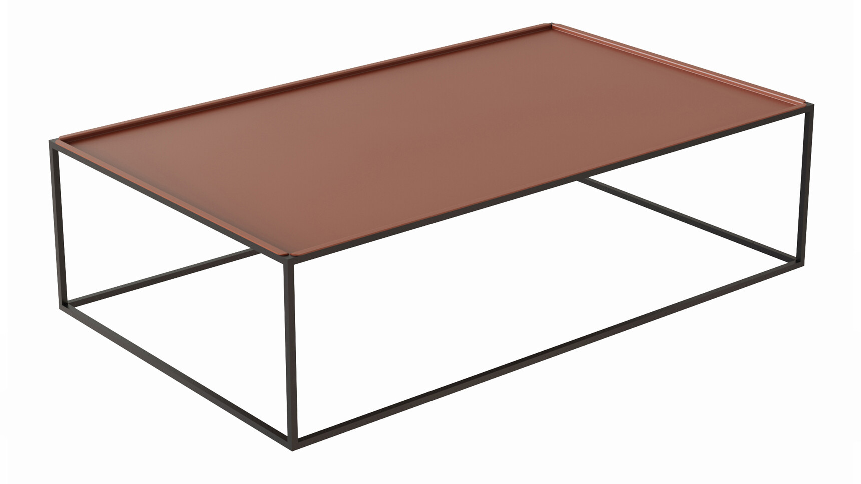 Workstories Settle Rectangular Coffee Table Rusty Red Top Black Frame White Background Family Image