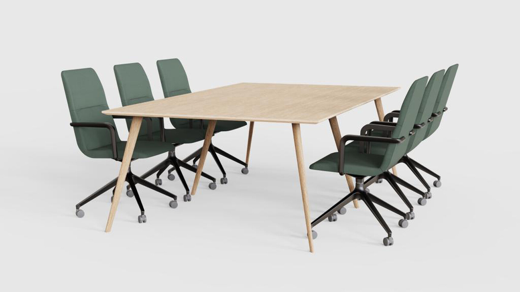 Workstories Air Wooden Meeting Table Single Top Six Chairs At Table Family Image