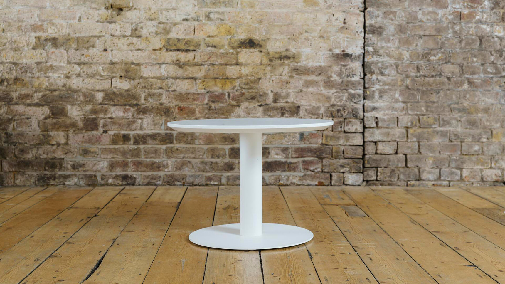 Workstories Pedestal Pound Coffee Table White Finish In Situ