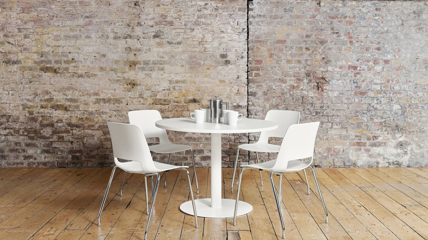 Workstories Pedestal Round Café Table With Round Base White Finish Family Image
