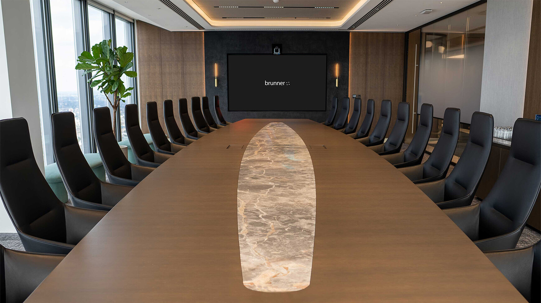 Brunner Ray Soft Swivel High Back Chairs With Integrated Arms Four Star Base On Glides In Office Setting