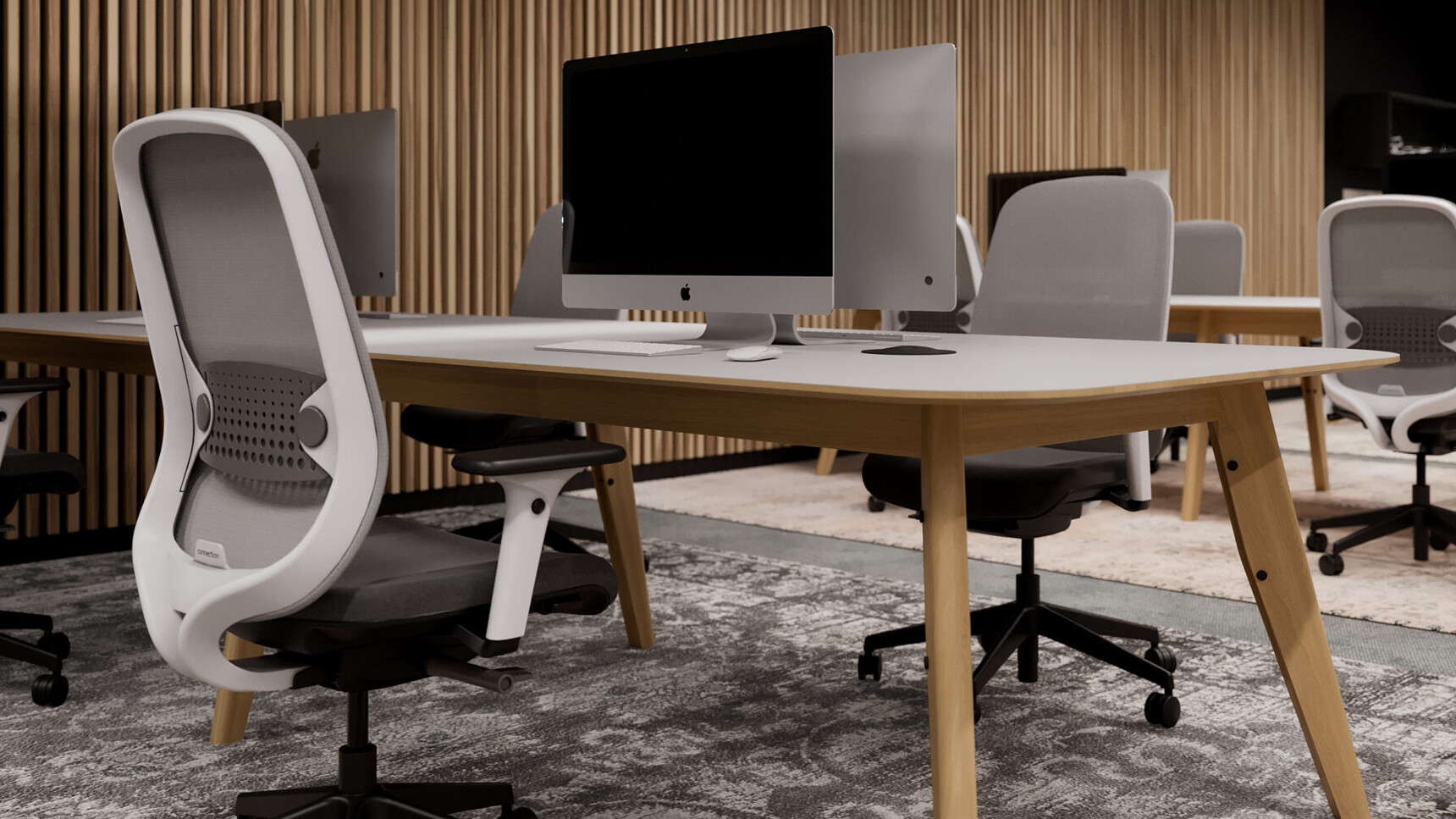 Connection WorkWell Task Chairs White Frame At Tables In Office Setting