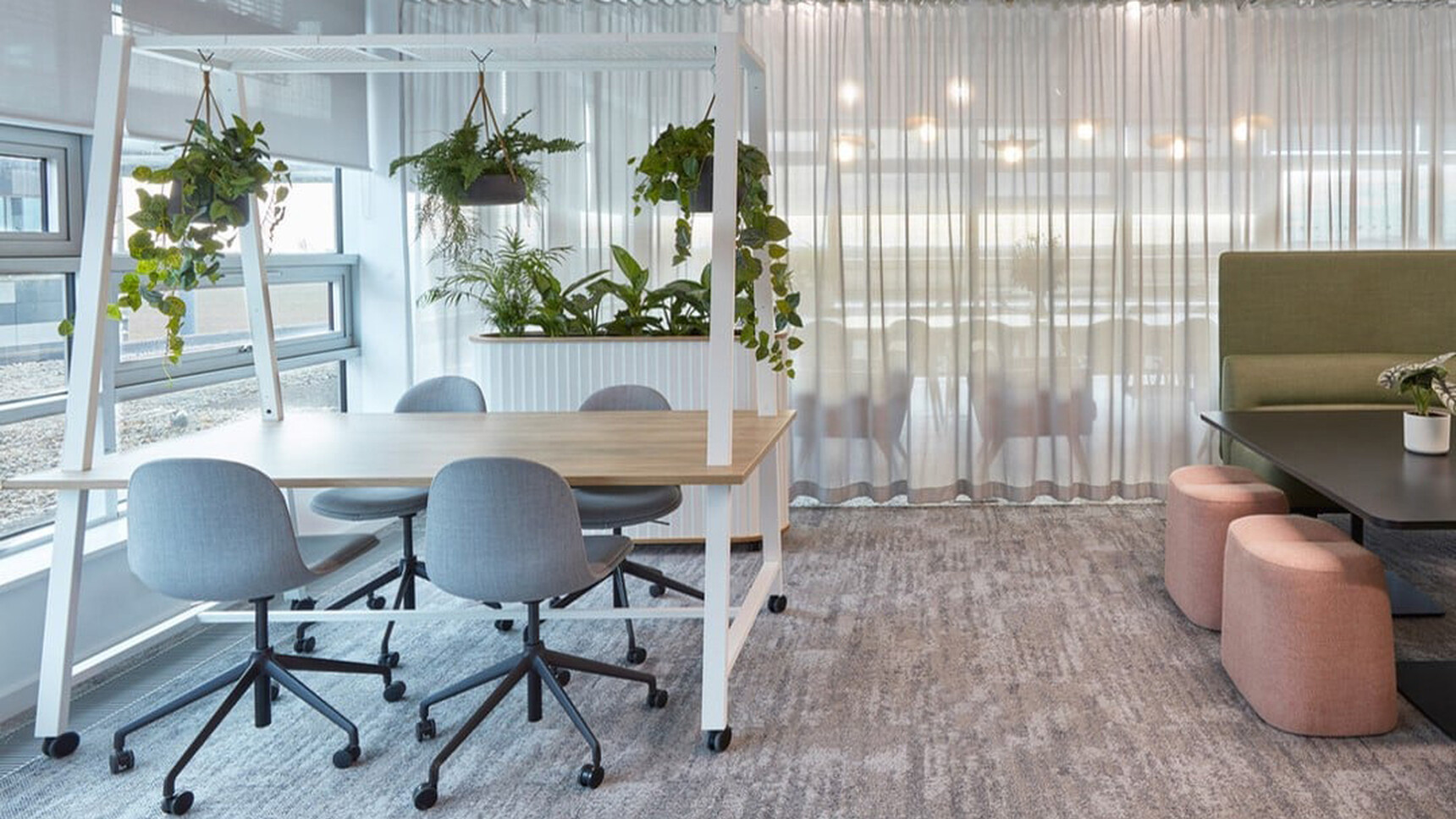 Workstories Draft Station Meeting Table White Finish In Office Setting