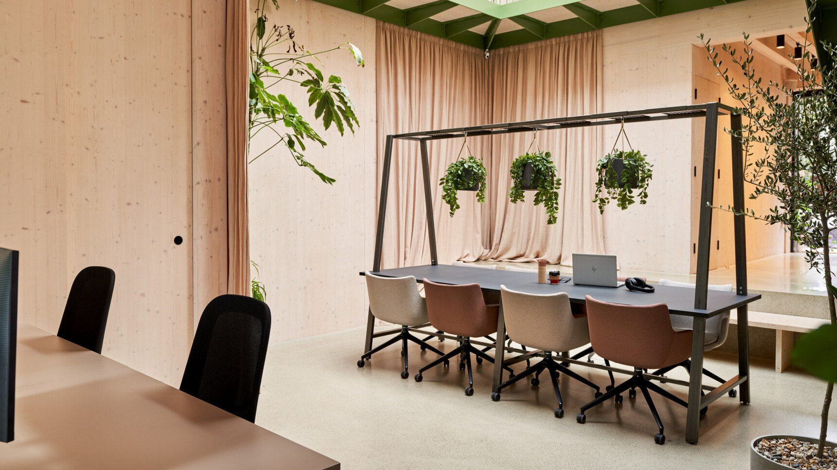 Workstories Draft Station Meeting Table Raw Finish In Office Setting