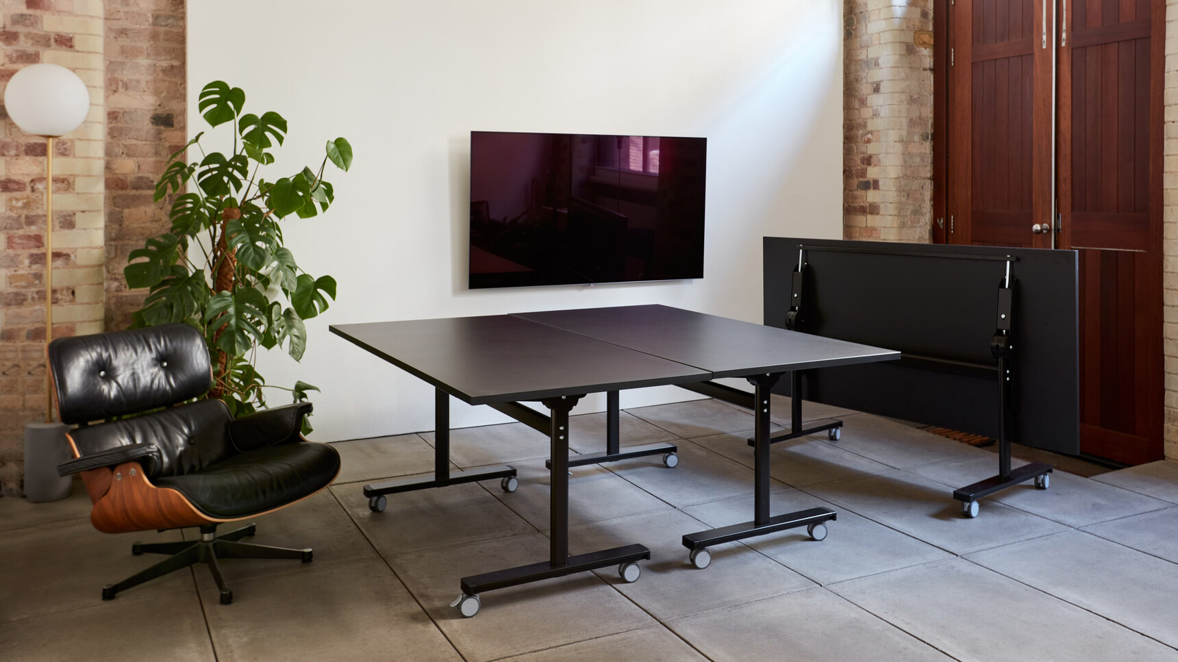Workstories Three FlipTop Meeting Tables Black Finishes Family Image