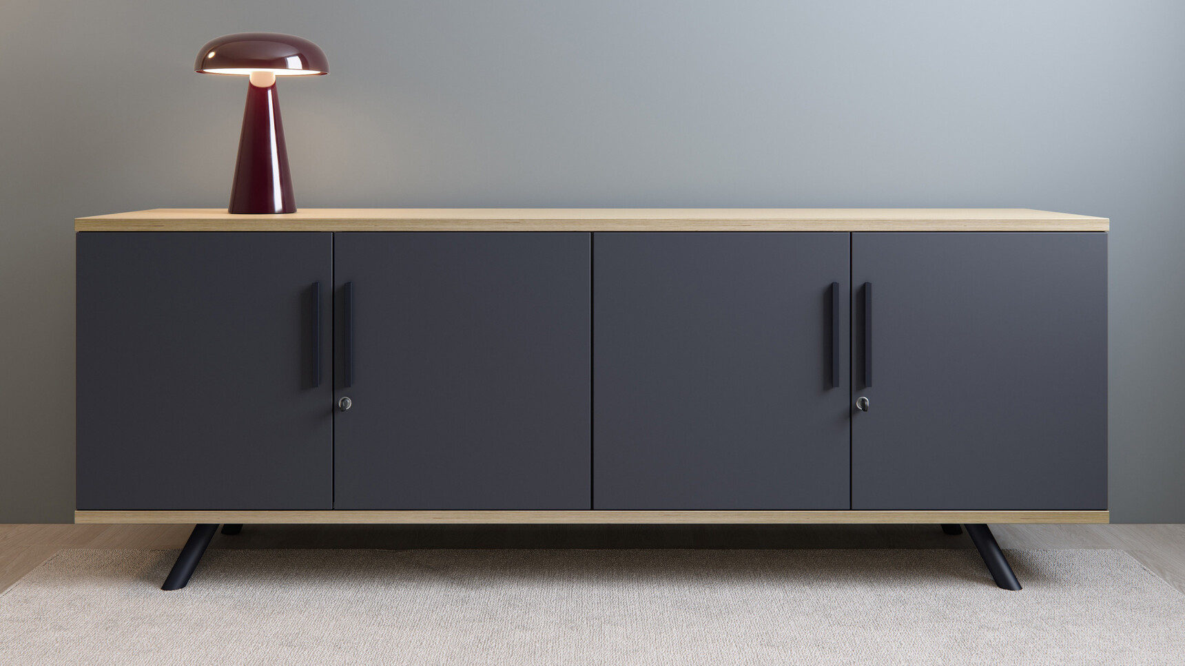 Elite Flare Boardroom Storage Unit | 4 Doors Black Finish Family Image