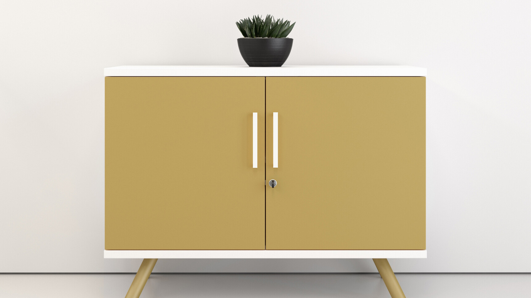 Elite Flare Boardroom Storage Unit | 2 Doors Mustard Yellow Finish In Office Furniture