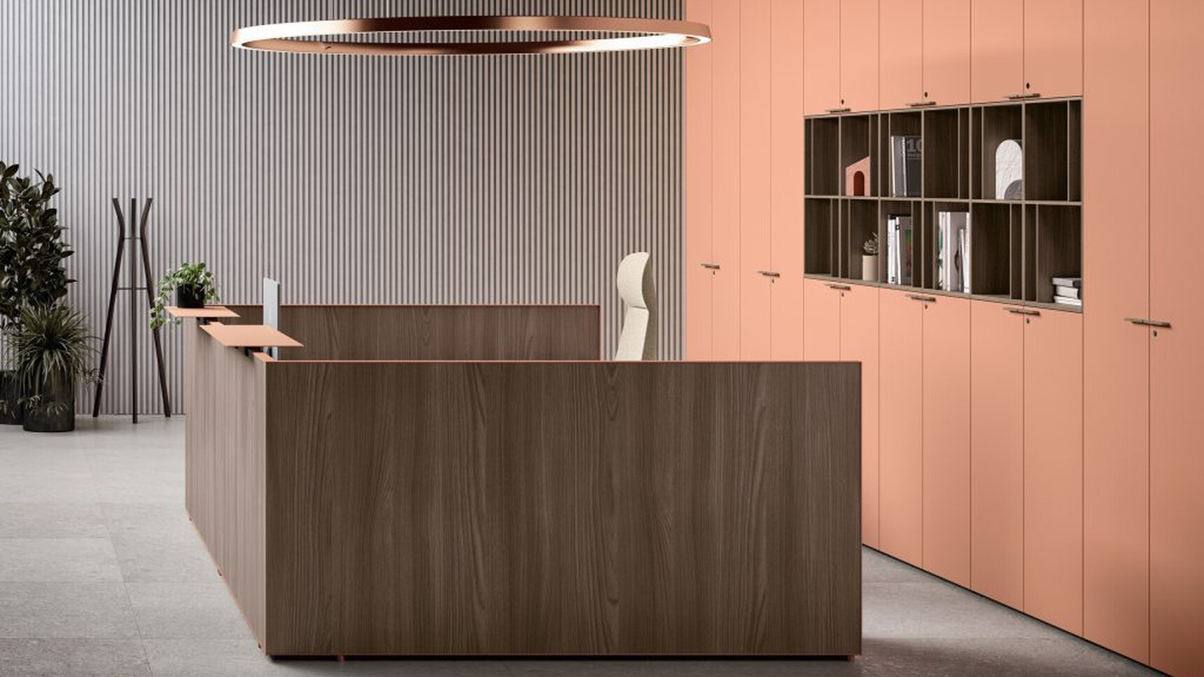 Bralco Outline Reception Counter Wood Finish In Office Setting