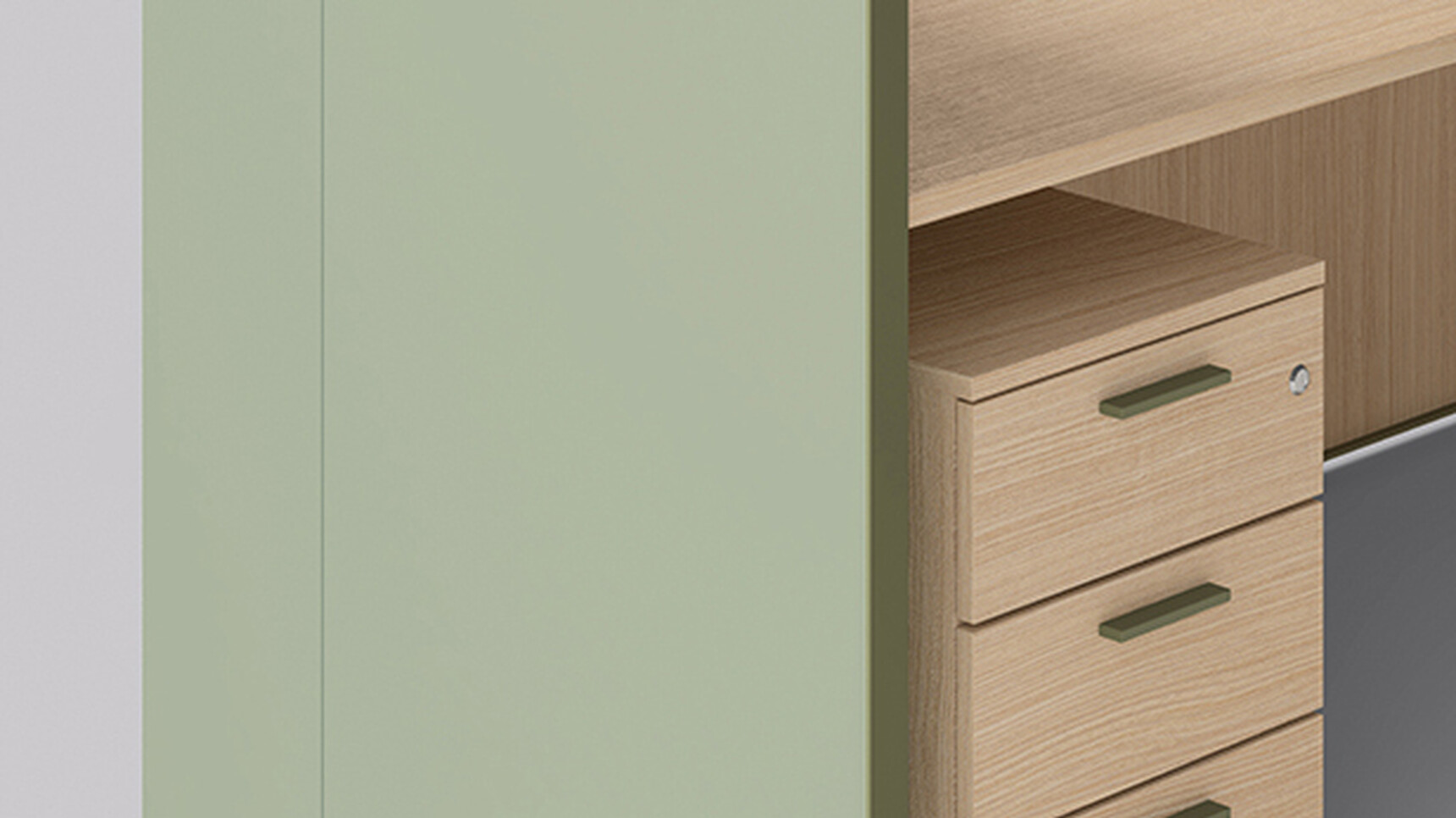 Bralco Outline Reception Counter Green Finish With Pedestal In Situ