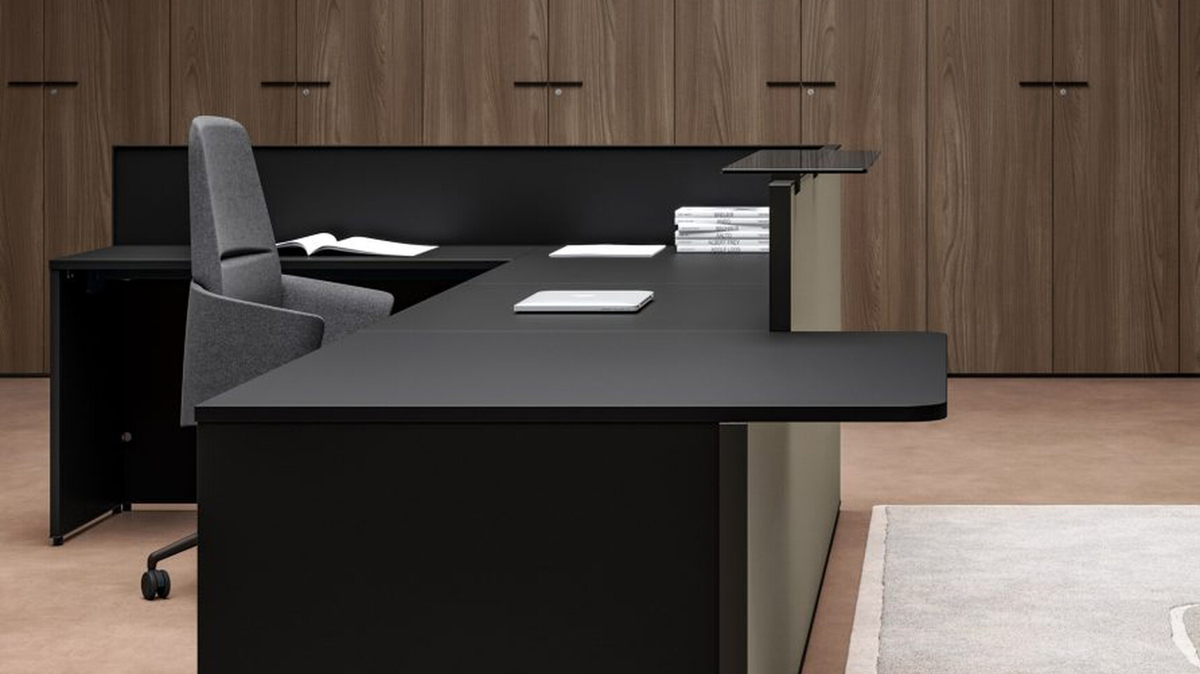 Bralco Outline Reception Counter Black Finish In Office Environment