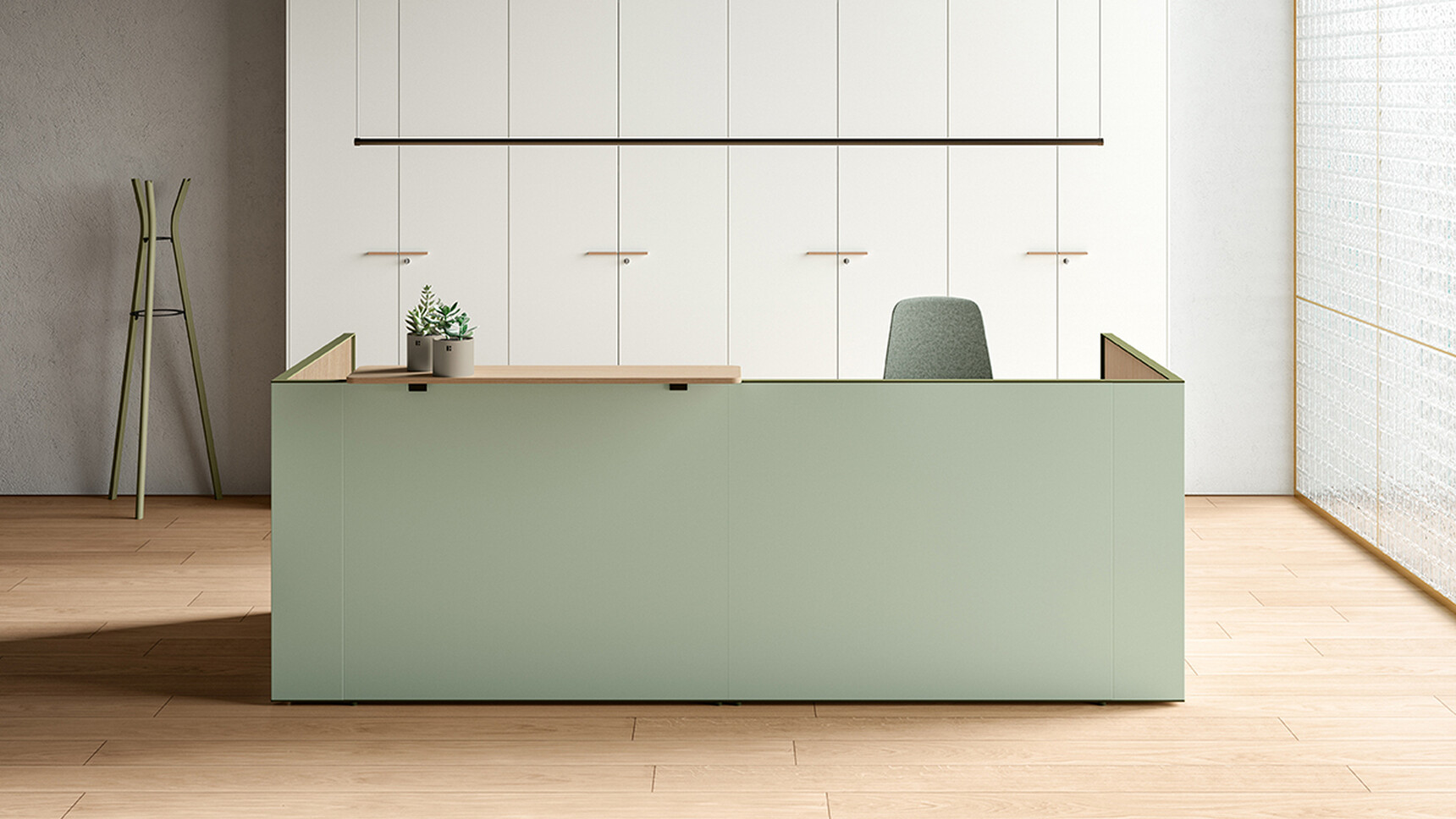 Bralco Outline Reception Counter Green Finish In Situ