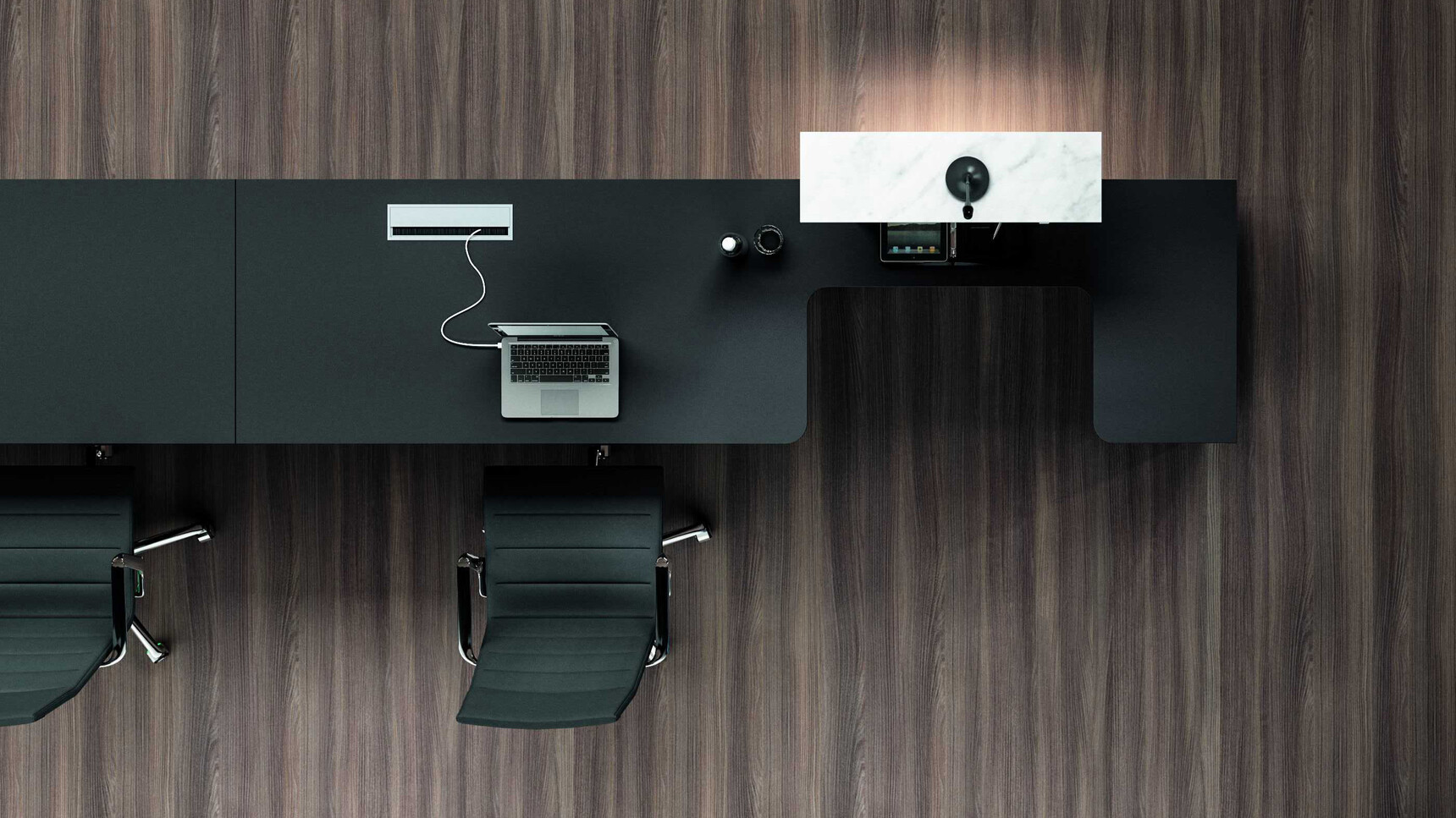 Bralco Lux Reception Counter Black Finish Overhead Image