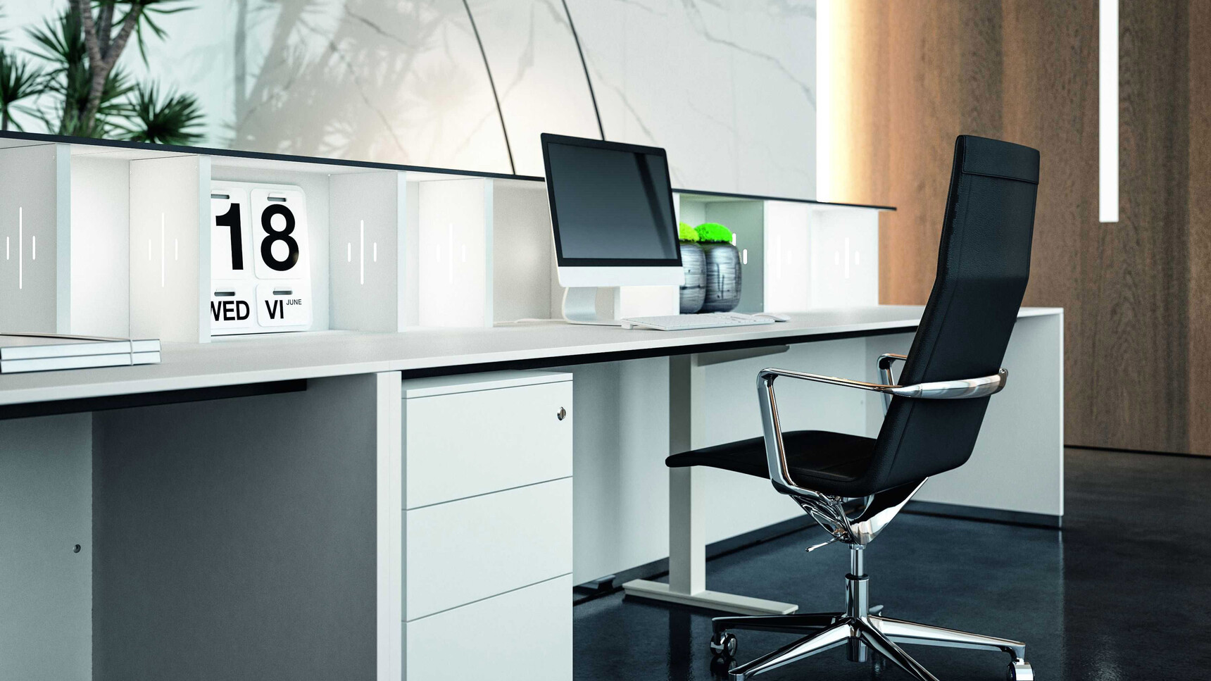 Bralco Lux Reception Counter White Finish With Chair Detail Image