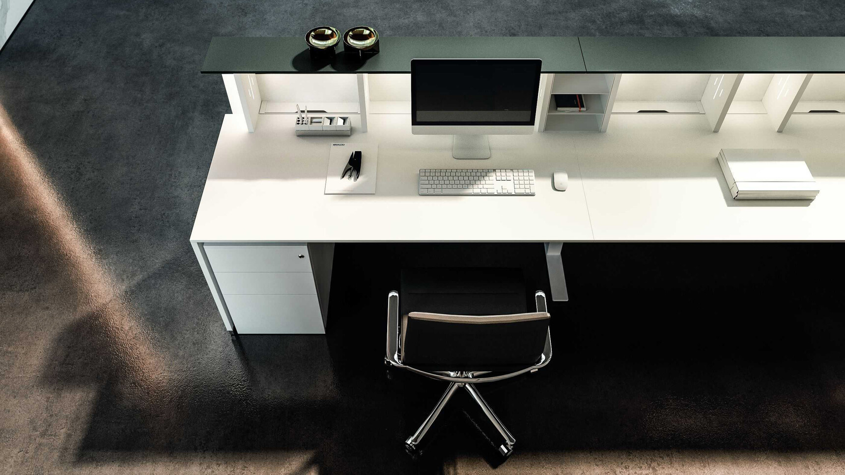 Bralco Lux Reception Counter White Finish With Chair In Office