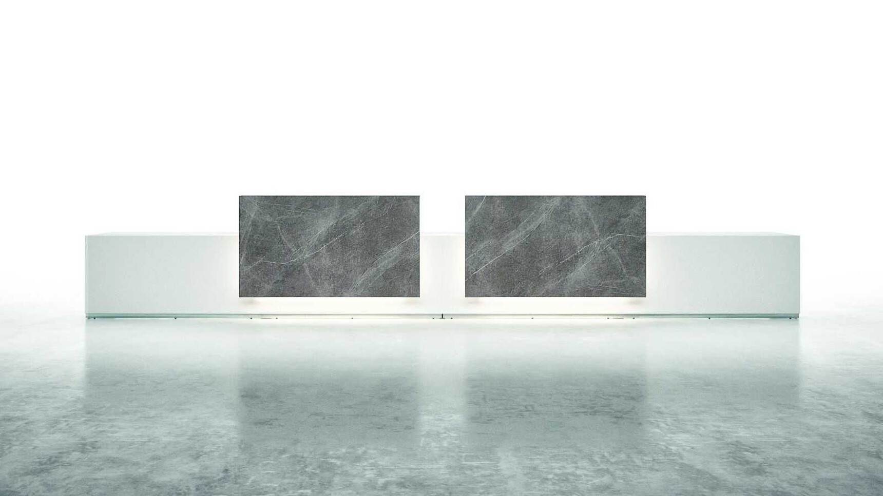 Bralco Lux Reception Counter White Finish Glass Tops In Situ