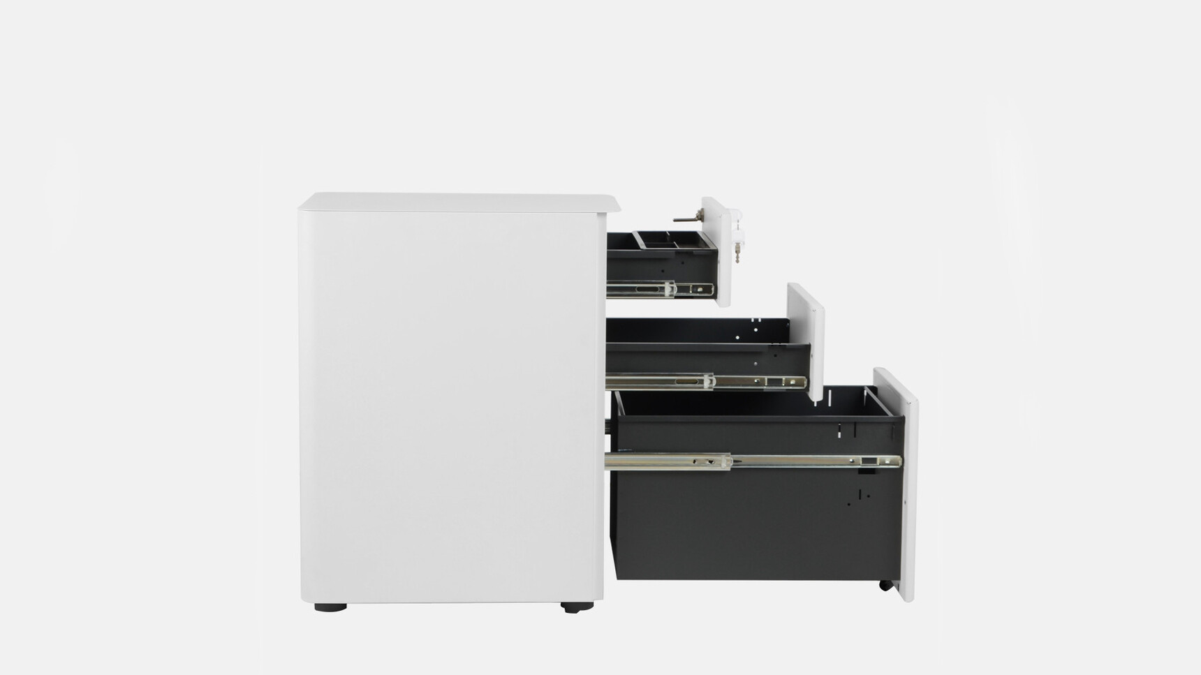 Edit Office Moda Plus Pedestal White Finish With Drawers Open Family Image