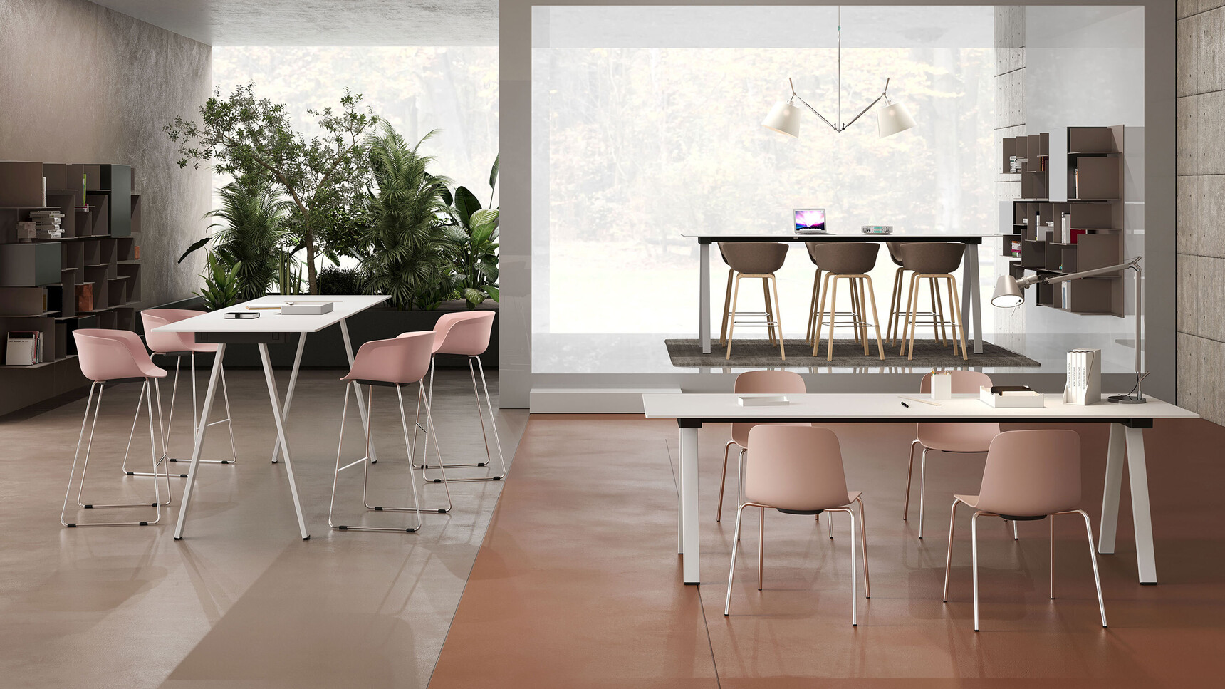 Workstories Cici Side Chairs Pink Frame Finish At Table Family Image
