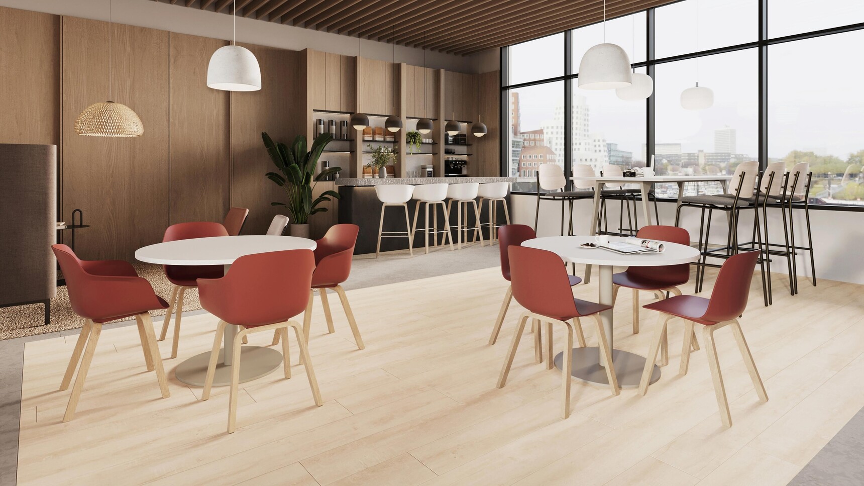 Workstories Cici Side Chairs With Wooden Four Leg Base With Cici Tub Chairs In Office Setting