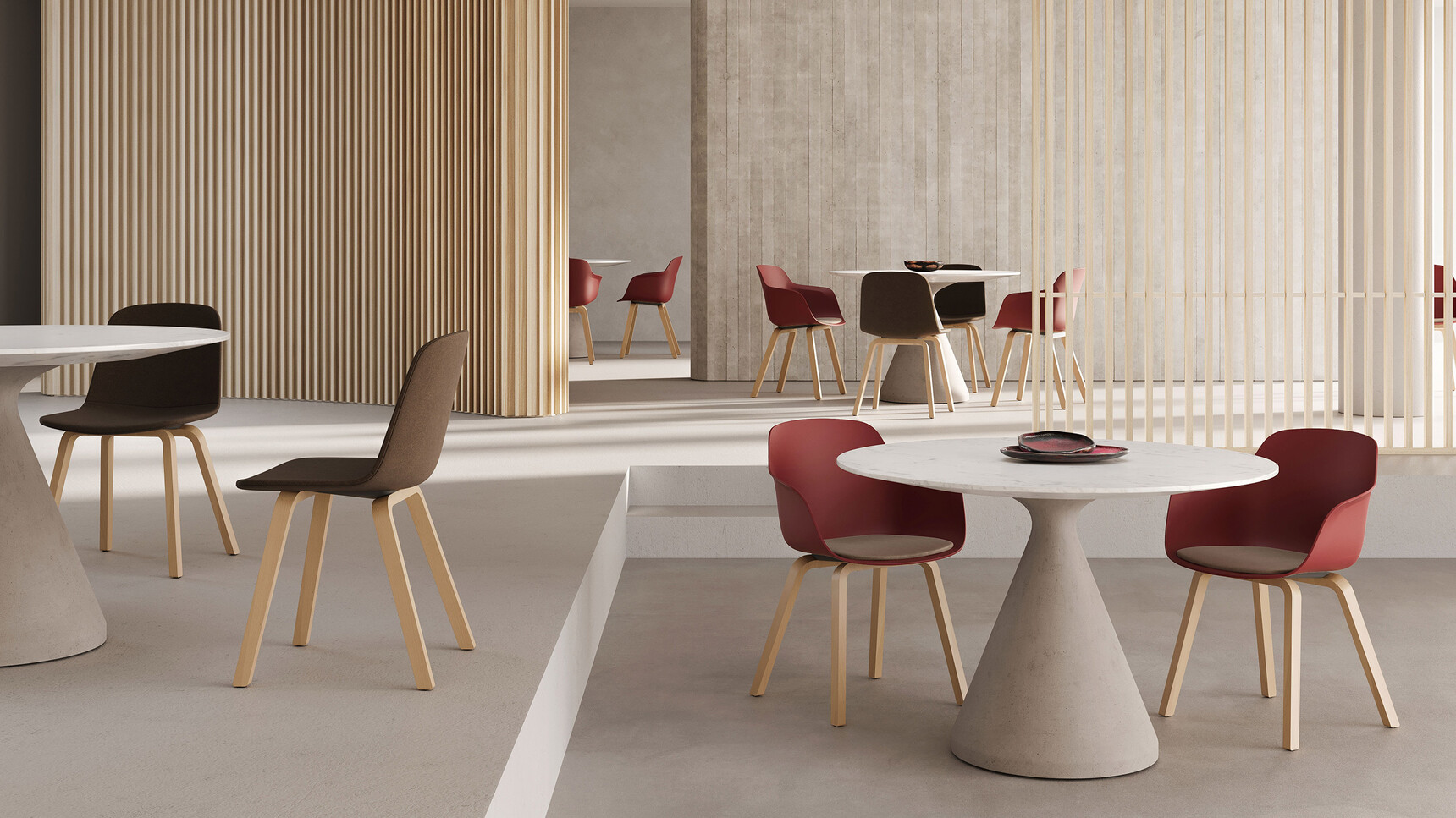 Workstories Cici Side Chairs With Wooden Four Leg Base With Cici Tub Chairs In Office Environment