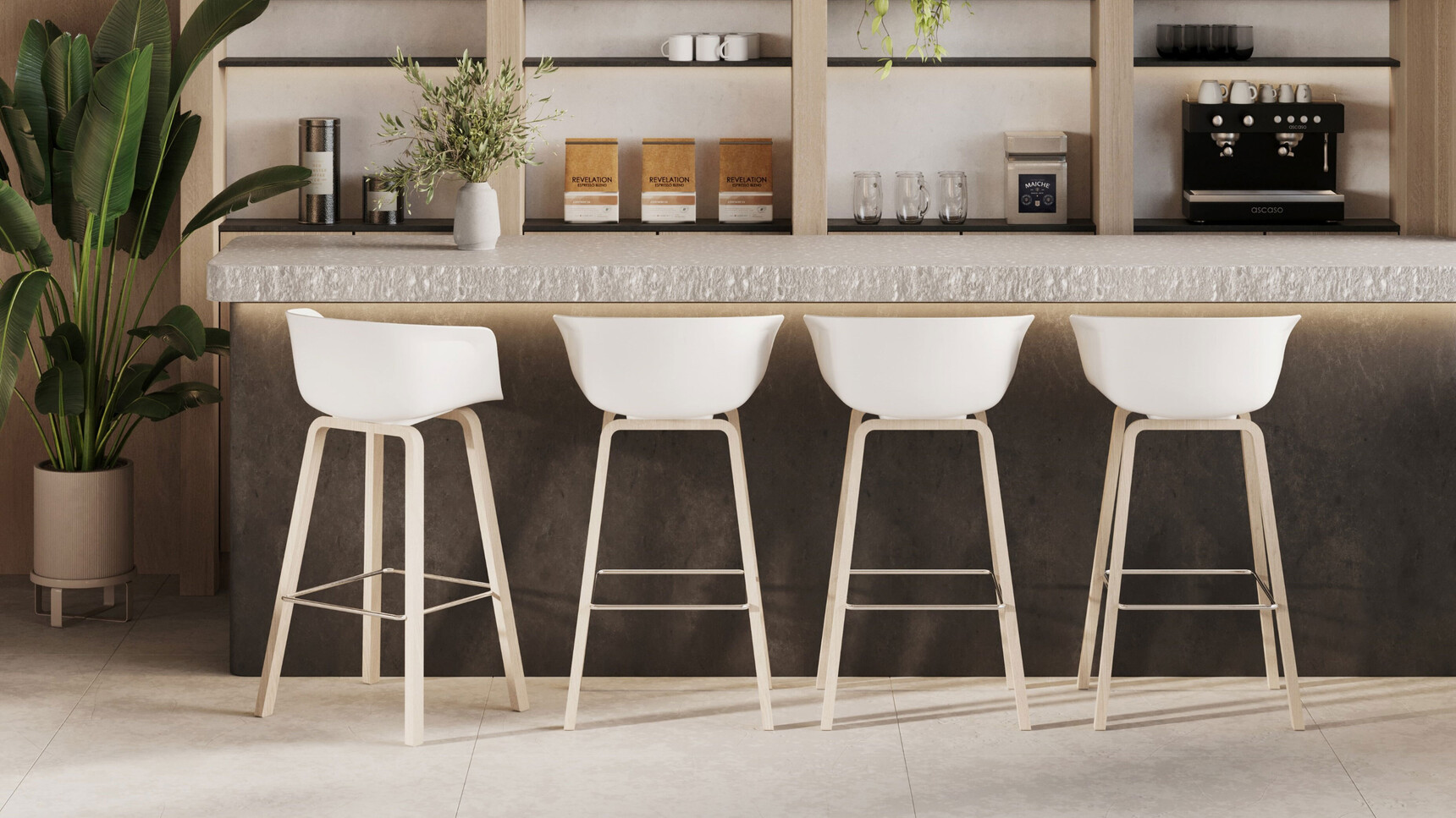 Workstories Cici High Stools With Wood Base At Counter Family Image