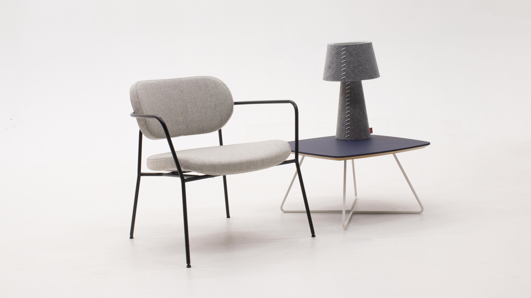 Verco Klara Lux Armchair Grey Upholstery Black Frame With Table Family Image