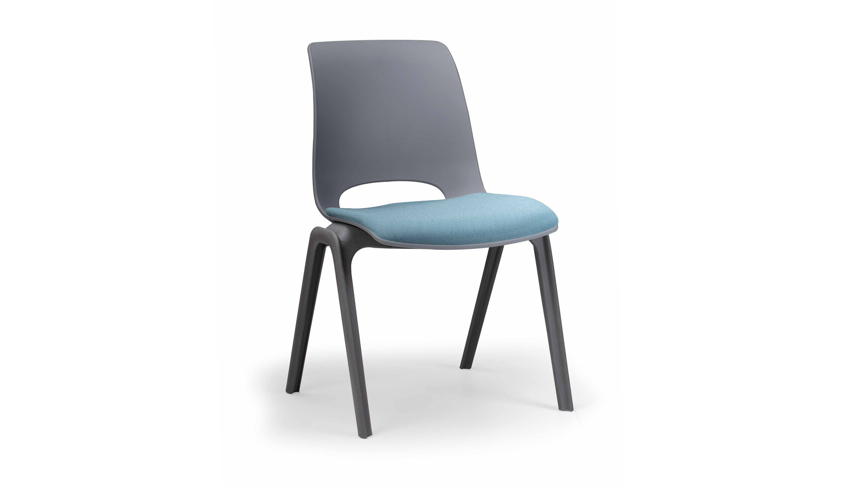 Verco 4U Simple-Stacking Chair With Seat Pad Grey Finish Blue Seat Family Image